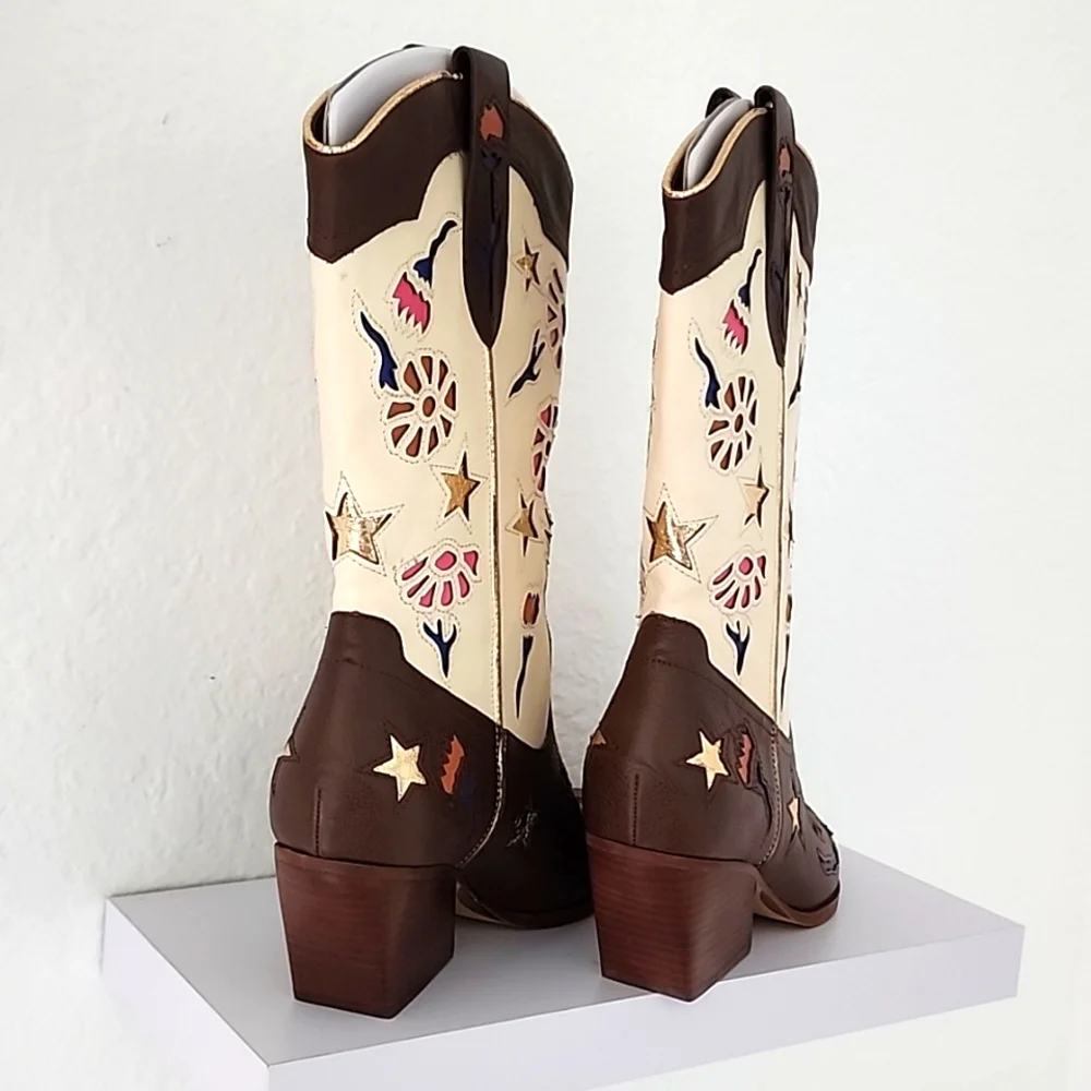 Dolce Vita NIB Women's Lassie Espresso Leather Embroidered Western Boots. Size 9 - Picture 4 of 11